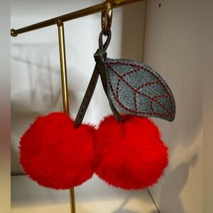 Red Cherry Pom Pom Bag Charm Key Chain